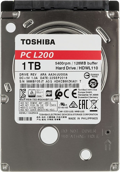 Жесткий диск  TOSHIBA L200 Slim HDWL 110UZSVA 1Тб,HDD,SATA lll, 2,5"