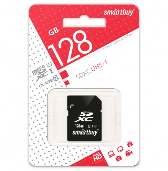 Карта памяти micro-SD SmartBuy 128GB Class 10+адаптер