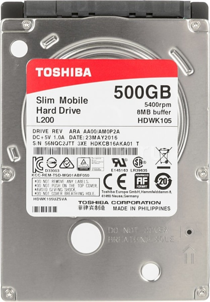 Жесткий диск TOSHIBA L200 HDWJ105UZSVA, 500Гб, HDD, SATA II, 2.5"